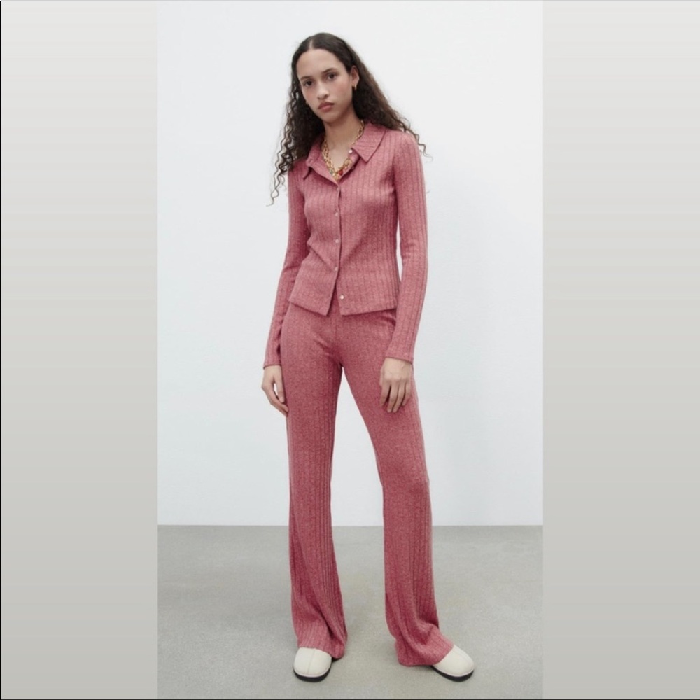 ZARA SOFT RIB WILD LEG PANTS AND POLO SHIRTS  SIZE S❤️